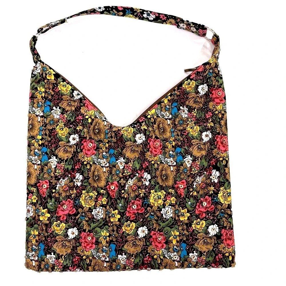 Beaded Floral Hobo Bag Boho Festival Embellished Rave Hippie Statement Y2K Indie
